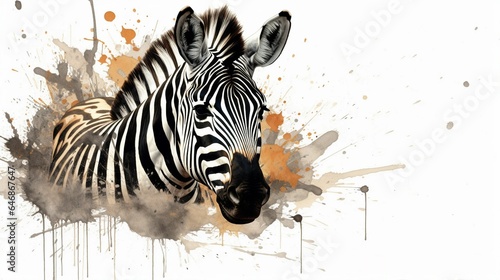 Watercolor painting of a zebra with colorful swirls on a white background  AI-generated.