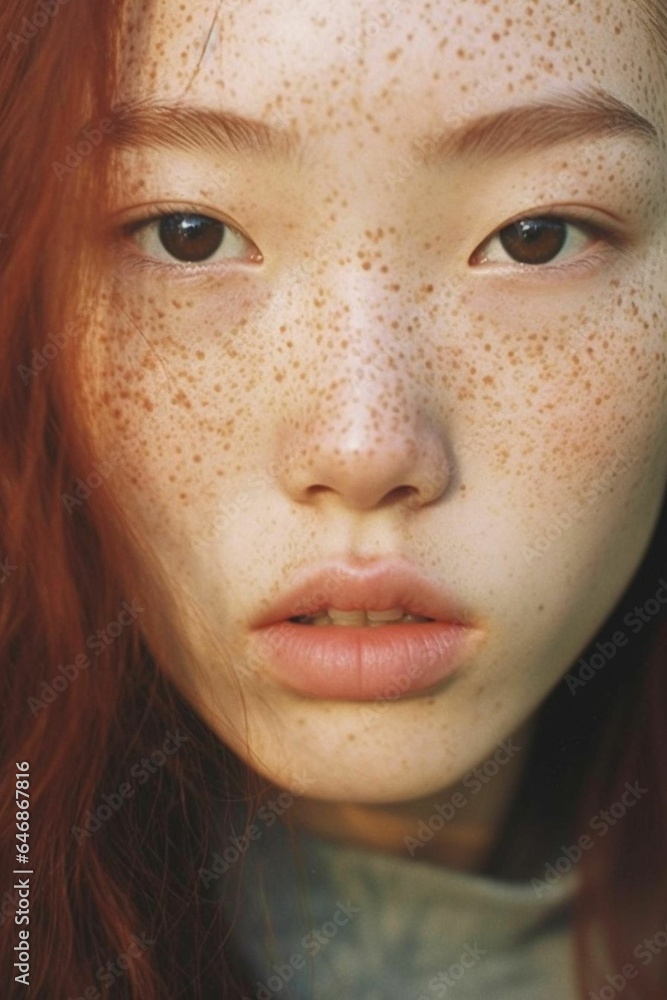 Portrait of a beautiful young woman with fair skin, long ginger hair, and freckles. Ai generated Portrait of a beautiful young woman with fair skin, long ginger hair, and freckles. Ai generated
