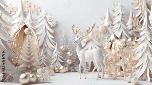 Minimalistic design Merry Christmas and Happy new year. Festive design with decorative elements. © Volodymyr Skurtul