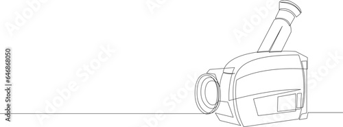 Retro camcorder one continuous line drawing. Cassette tape video camera recorder drawn by single line. Minimal art style video equipment concept vector illustration.