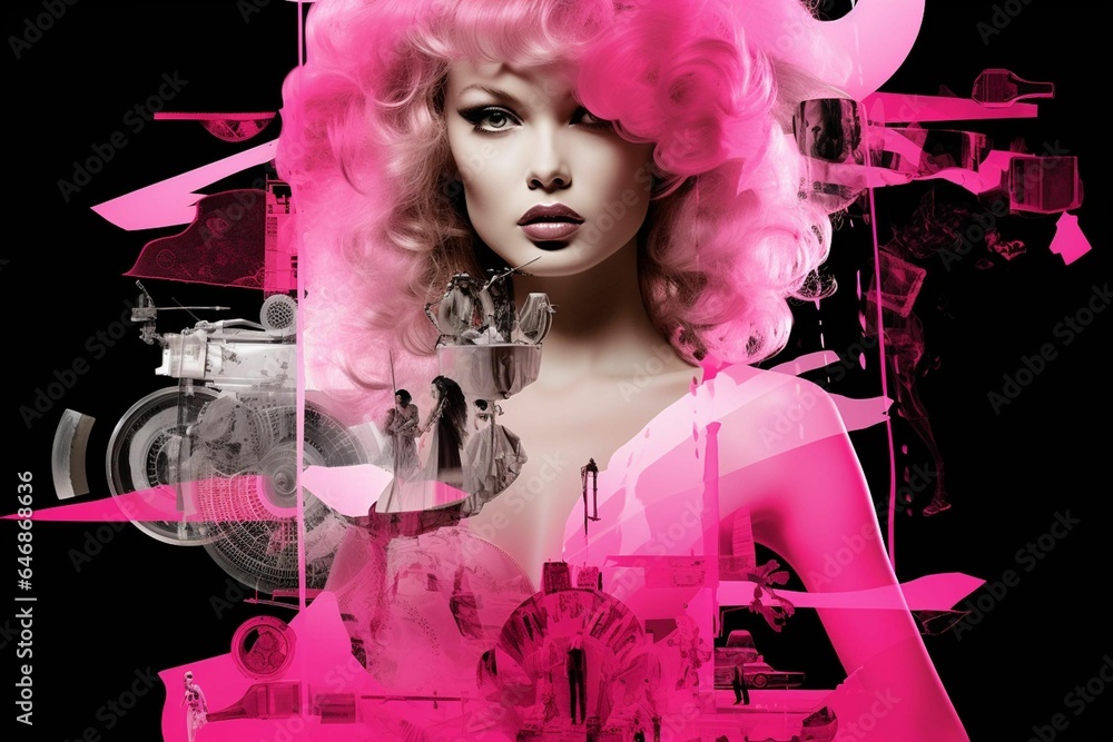 Φωτογραφία AI generated illustration of a young woman with pink hair wearing a pink shirt