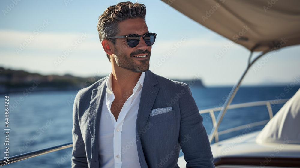 Portrait of a stylish man on a yacht
