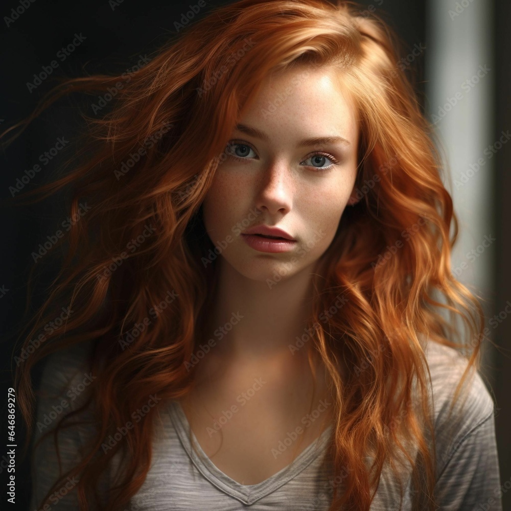 AI generated illustration of a beautiful young redhead woman portrait AI generated illustration of a beautiful young redhead woman portrait