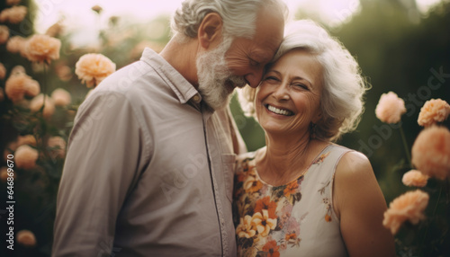 Elderly old senior couple on a date with romance and love, man and woman looking happy