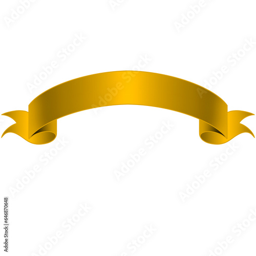 Gold ribbons realistic composition with colourful isolated image of festive reel shape on blank background.