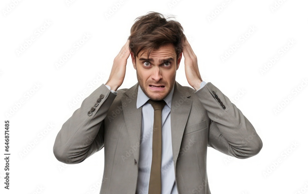 Businessman look stress moment isolate in white background Businessman look stress moment isolate in white background