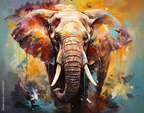 AI generated illustration of a majestic elephant painted with vibrant colors © Macmanmatt456/Wirestock Creators