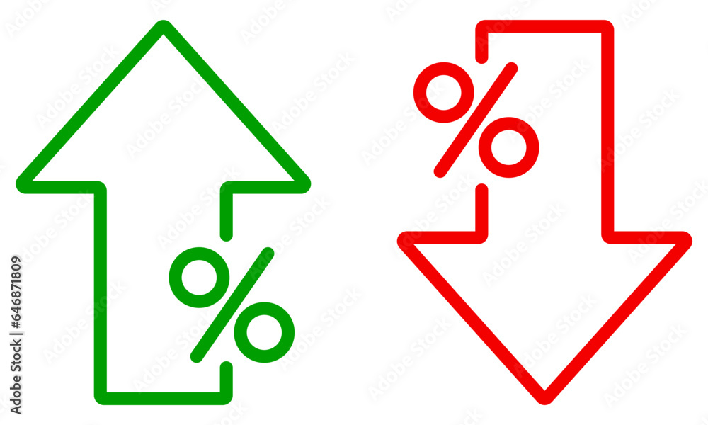 Percent arrow isolated icon in line style. Vector business concept. Percent arrow isolated icon in line style. Vector business concept.
