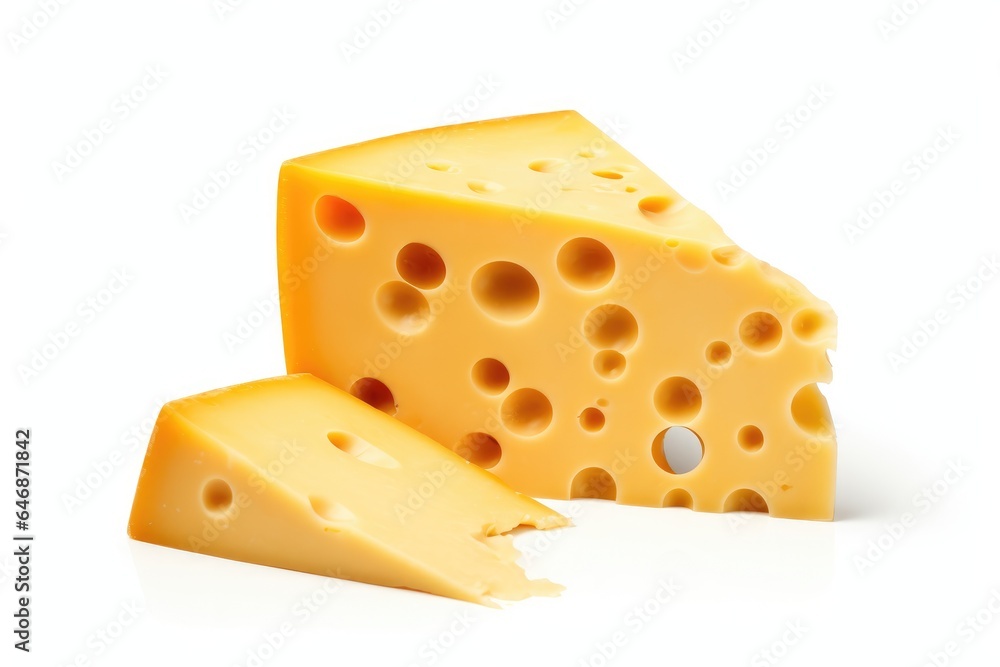 Yellow pieces of cheese isolated on a white background Yellow pieces of cheese isolated on a white background