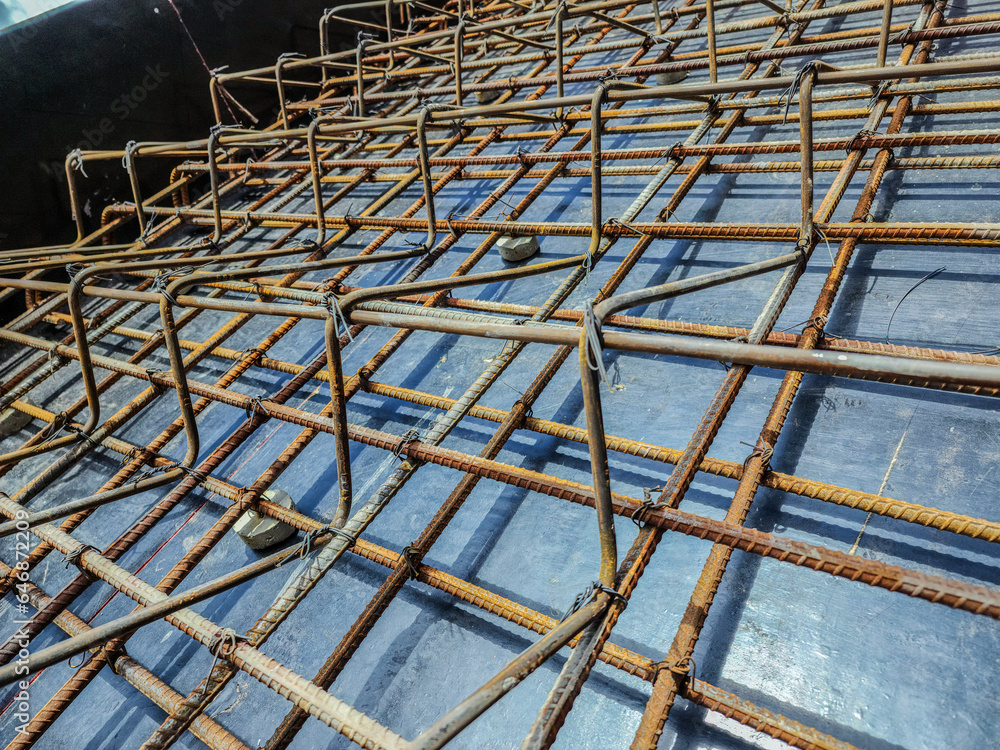Stair structure with steel bars tied closely together Stair structure with steel bars tied closely together