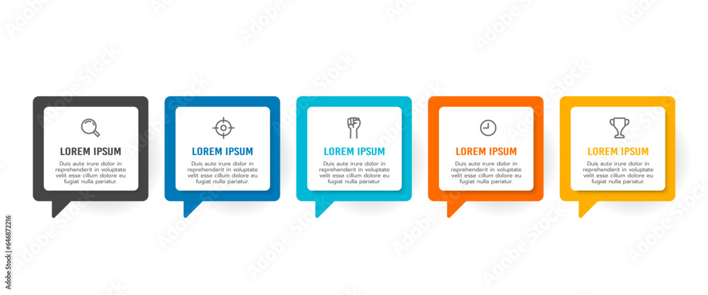 5 process Infographic text box with icons. Message box, marketing, strategy and planning. Vector illustration. 5 process Infographic text box with icons. Message box, marketing, strategy and planning. Vector illustration.