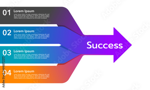 Infographic business presentation 4 options to success. Infographic Arrows. Strategy, Marketing, Report. Vector illustration.