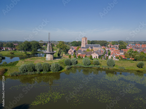 Aerial from the historical city Woudrichem at the river Merwede in the Netherlands © Tjeerd