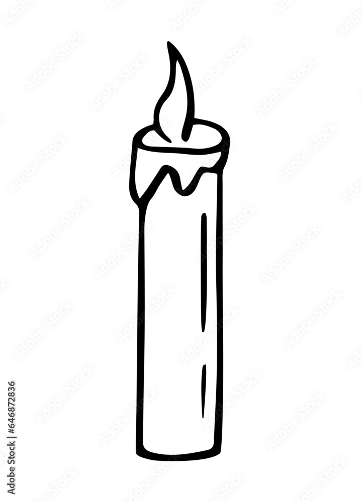 Candle icon doodle style Vector illustration sketch of a burning wax candle. Isolated on white. Candle icon doodle style Vector illustration sketch of a burning wax candle. Isolated on white.