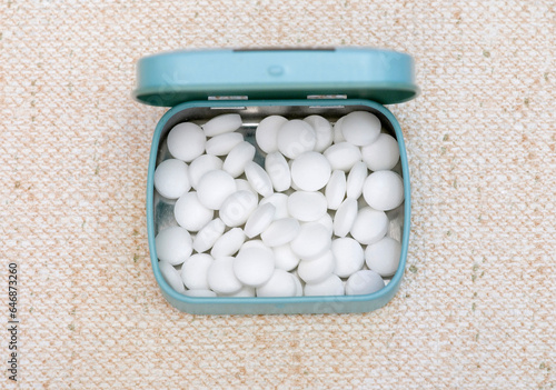 high angle view of an open mints box