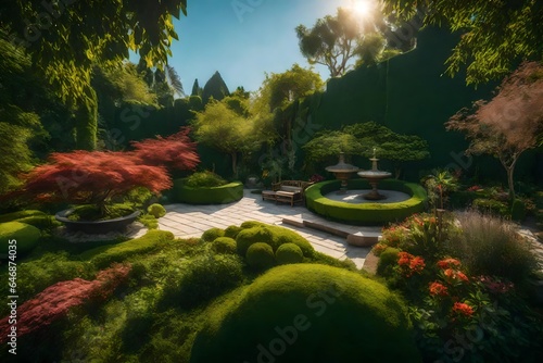 Beautiful garden  there is also various trees - AI Generative