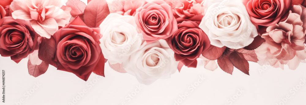 Roses background. Panoramic banner.