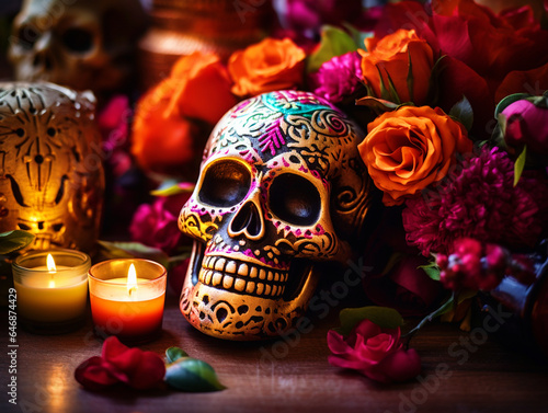 Decorated skull for Day of the Dead festival - ai generative © DesiArt
