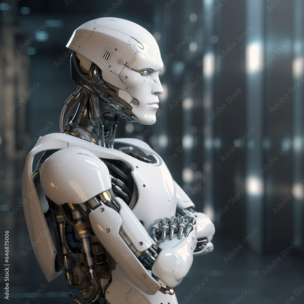 The robot is thinking about something. Light background. Modern technologies. The robot is thinking about something. Light background. Modern technologies.