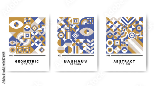3 designs vector abstract posters in bauhaus style. All color and elements are editable.