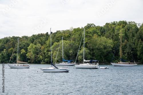 Sailboats at anchor near Chalotte, Vermont on Lake Champlain