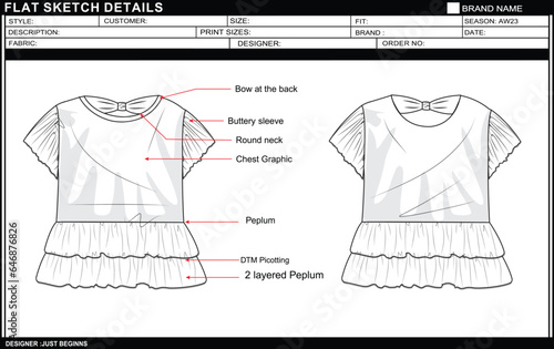 TODDLER GIRLS DRESS FLAT SKETCH FASHION TEMPLATE TECHNICAL DRAWING ILLUSTRATION