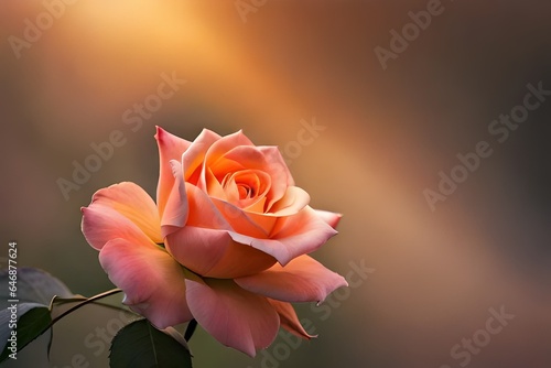 Produce an enchanting image of an Orange Rose  illuminated by the soft glow of twilight