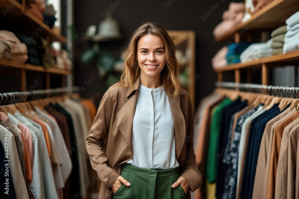 female fashion shop owner poses for photo female fashion shop owner poses for photo