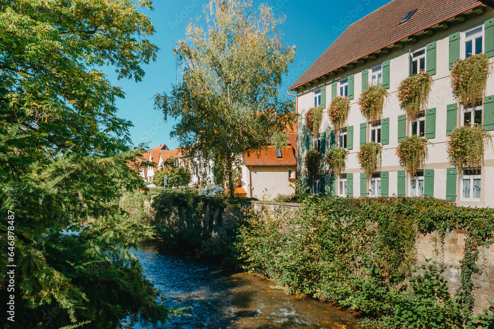 Old national German town house in Bietigheim-Bissingen, Baden-Wuerttemberg, Germany, Europe. Old Town is full of colorful and well preserved buildings.