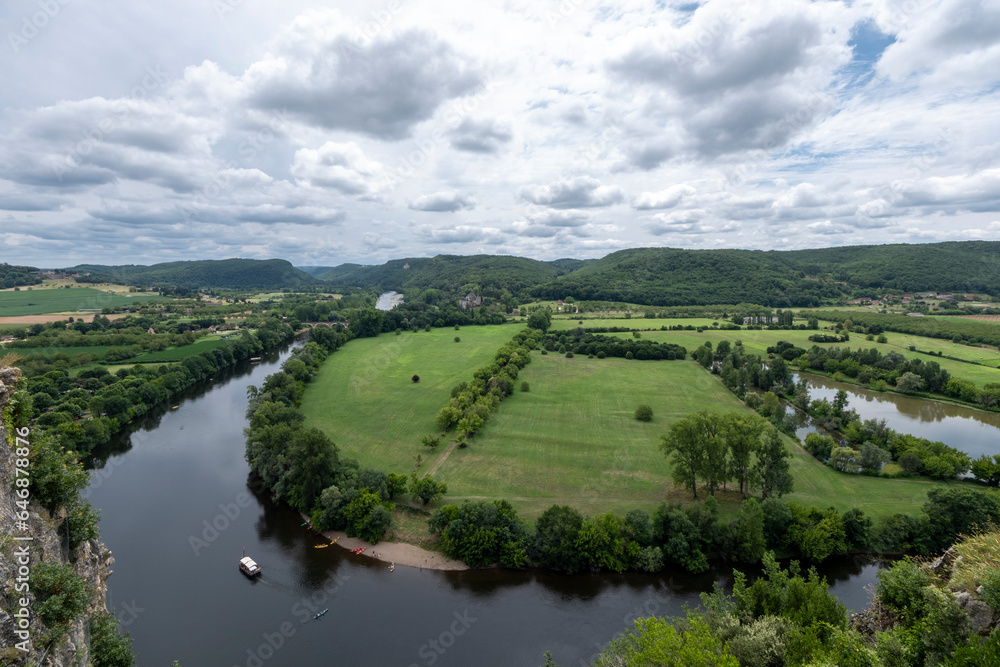 panorama view of Dordogne river and landscape in France
