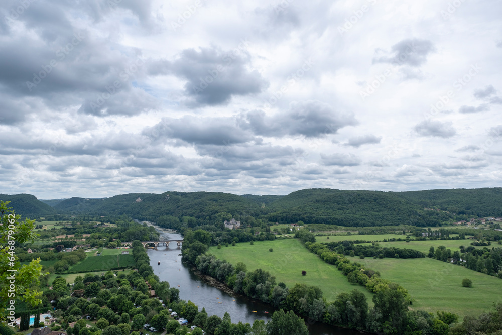 panorama view of Dordogne river and landscape in France