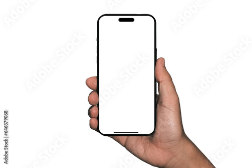 Smartphone similar to iphone 14 with blank white screen for Infographic Global Business Marketing Plan, mockup model similar to iPhone 15 isolated Background of digital investment economy