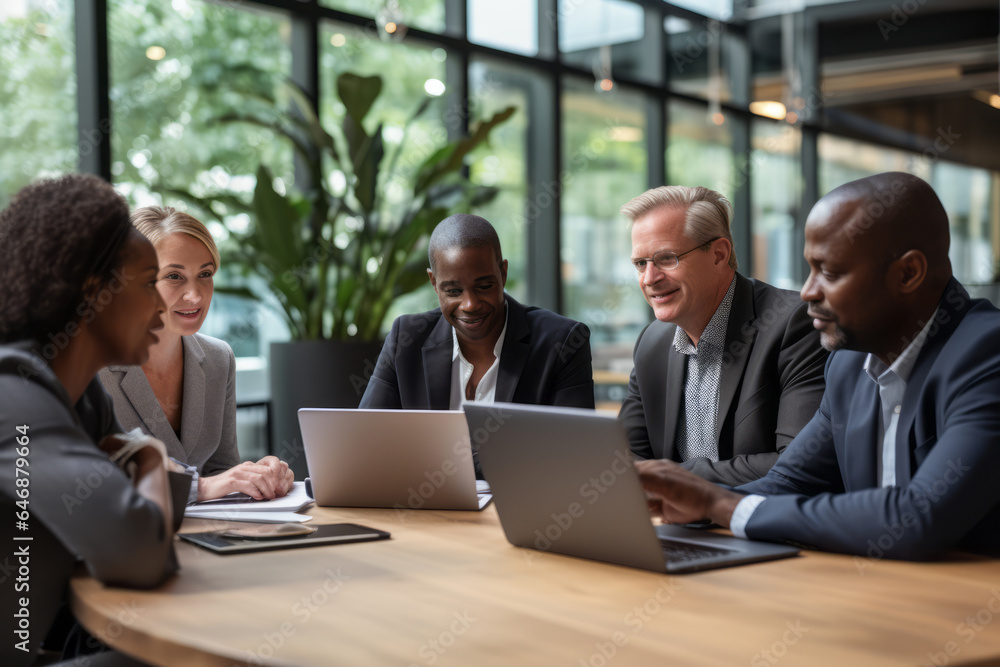 A diverse team engaged in a productive business meeting, collaboration and effective communication A diverse team engaged in a productive business meeting, collaboration and effective communication
