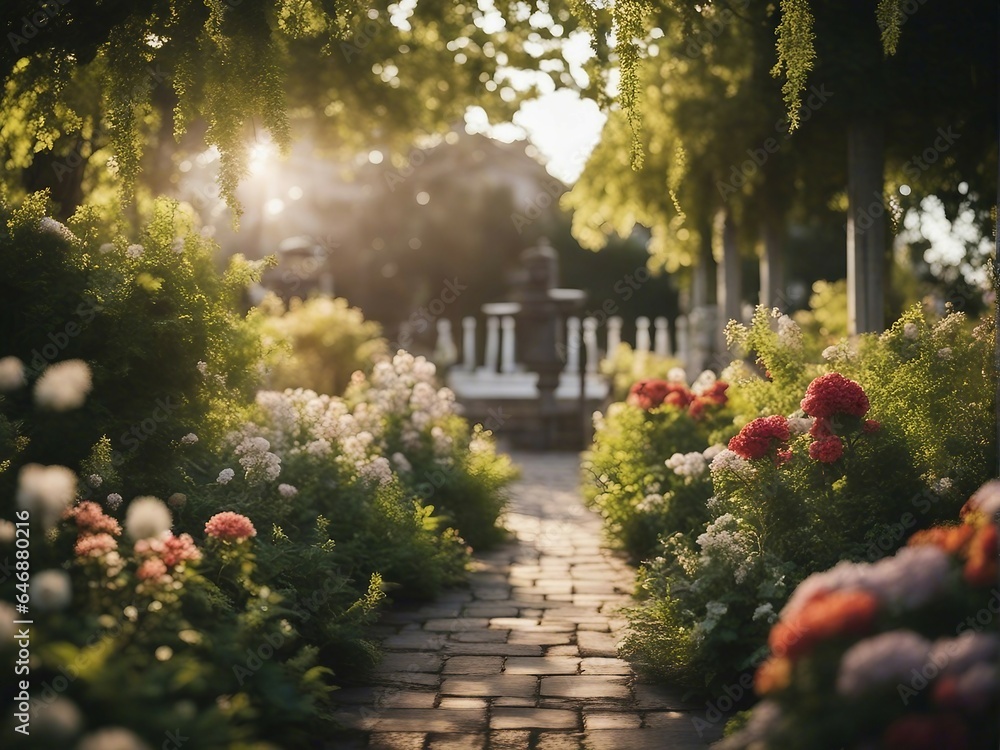 Photographic background of gardens with beautiful flowers