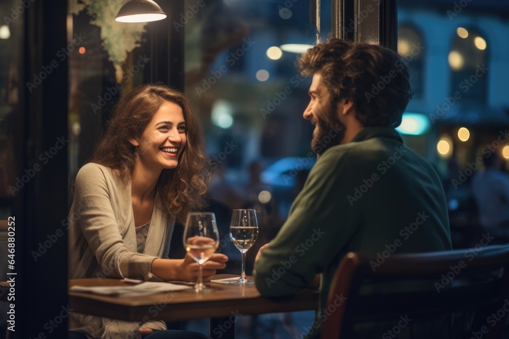 Young couple on their first date - stock photography - obrazy, fototapety, plakaty 
