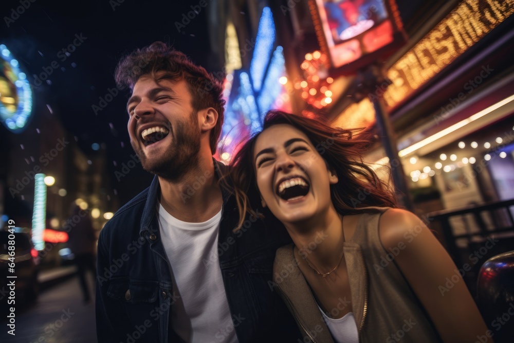 Young couple having a blast on a night out - stock photography Young couple having a blast on a night out - stock photography