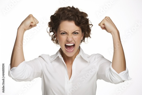 Pretty Woman Clenching fists with arms at sides - stock photography