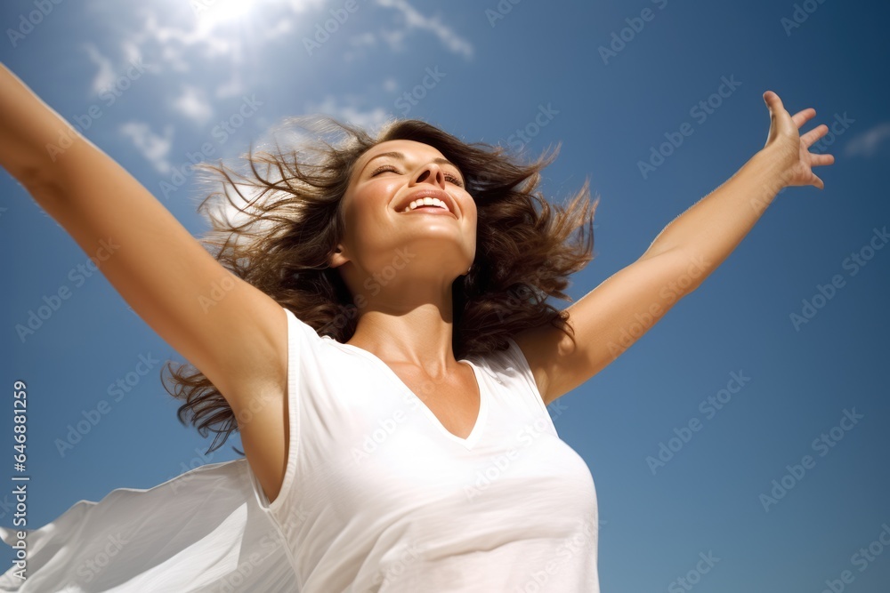 Pretty Woman A dynamic hands-in-the-air movement - stock photography Pretty Woman A dynamic hands-in-the-air movement - stock photography