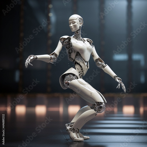 The robot dances ballet. Modern technologies. Light background.