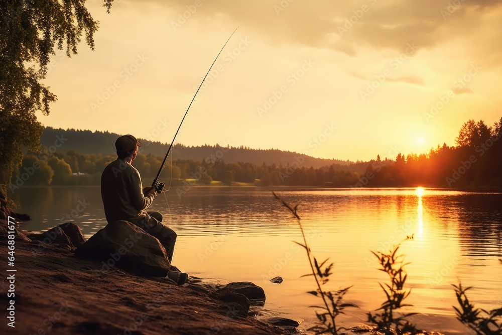 Fishing by the Lake Model with a fishing rod - stock photography Fishing by the Lake Model with a fishing rod - stock photography