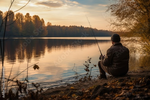 Fishing by the Lake Model with a fishing rod - stock photography