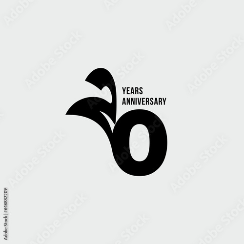 Isolated abstract logo, 20 years. In the form of an open book, magazine. Happy greeting card for the 20th birthday. Black color writing on white background.