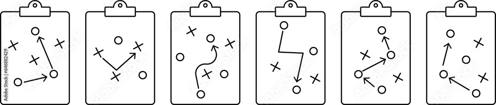 Set of clipboard game plan icons. Football coach strategy board. PNG - obrazy, fototapety, plakaty 