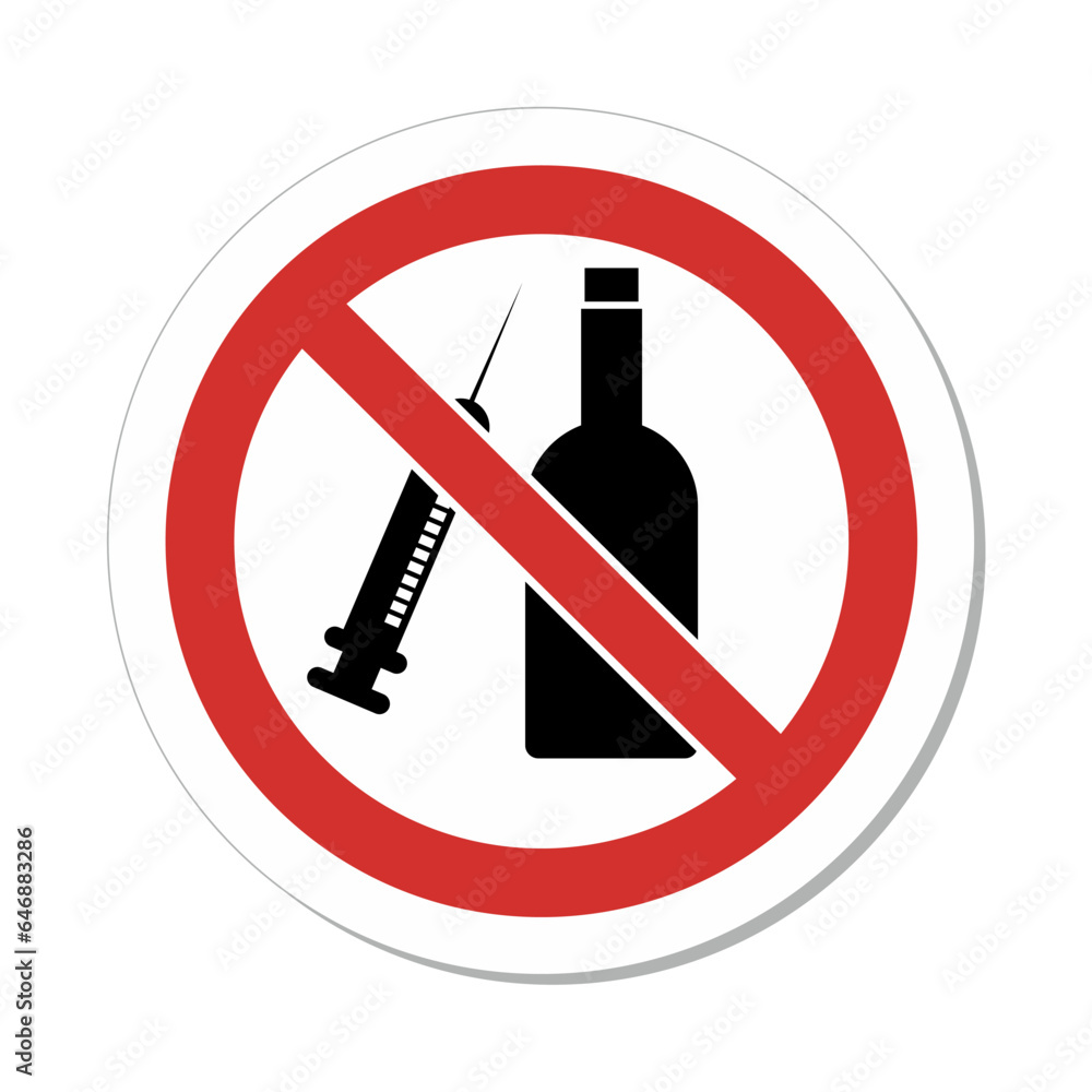 ISO Prohibition Sign: No Drugs Or Alcohol Symbol ISO Prohibition Sign: No Drugs Or Alcohol Symbol