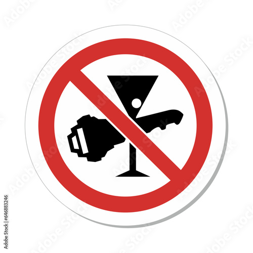 ISO No Drinking And Driving Prohibition Sign: Do Not Drink and Drive with Wine Glass and Car Key Symbol