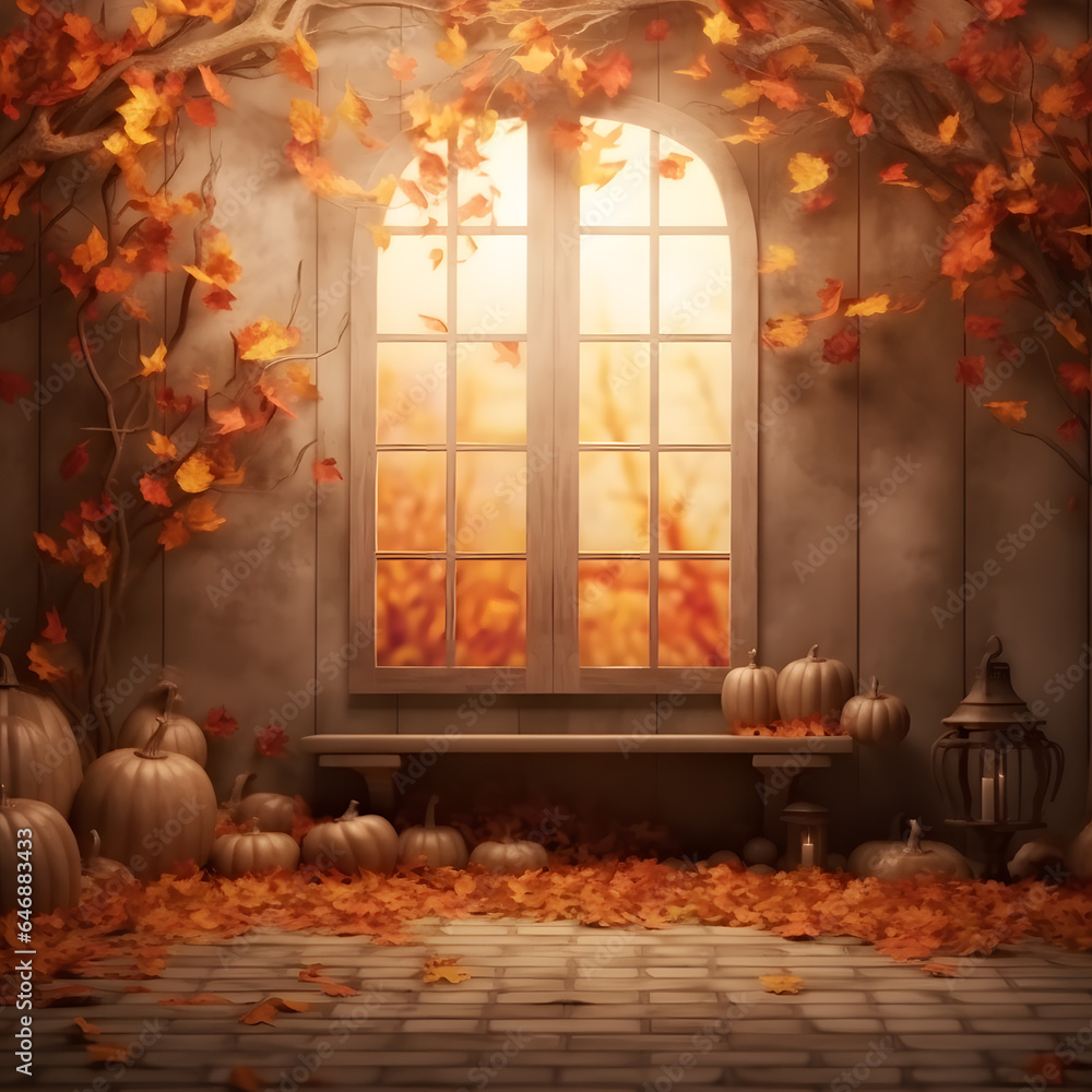 Fall Backdrop With Autumn And Leaves Background