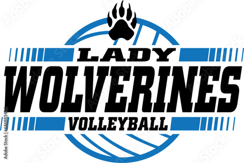 lady wolverines volleyball team design with ball for school, college or league sports