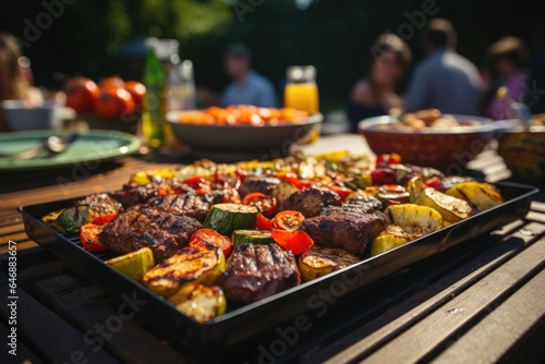 Barbecue grill, healthy meal with fresh, grilled meat and vegetables. Generated AI