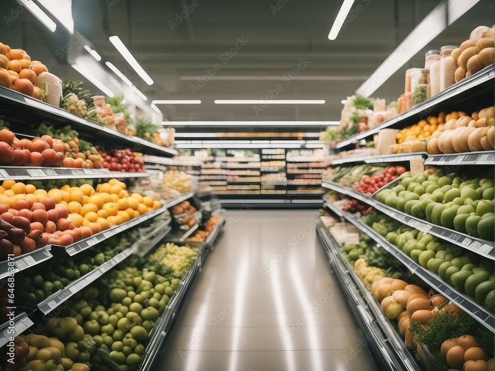 Fototapeta premium Photo of supermarket interior with blurred background
