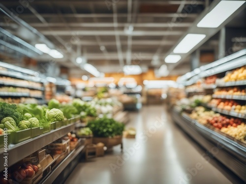 Photo of supermarket interior with blurred background